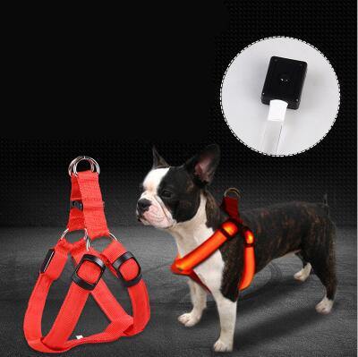 USB Charging LED Light Leash Harness Pet Dog Chest Straps Luminous Adjustable Harness Leashes - MRSLM