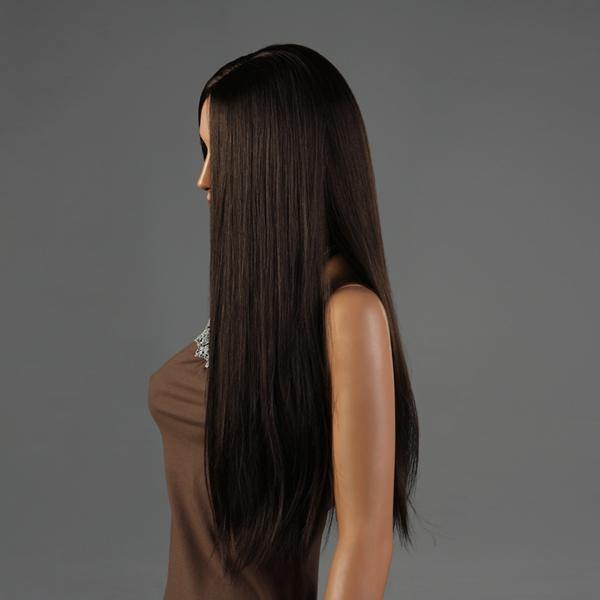 NAWOMI Long Straight 100% Kanekalon Synthetic Wig Capless Dark Brown Smooth Middle Bang - MRSLM