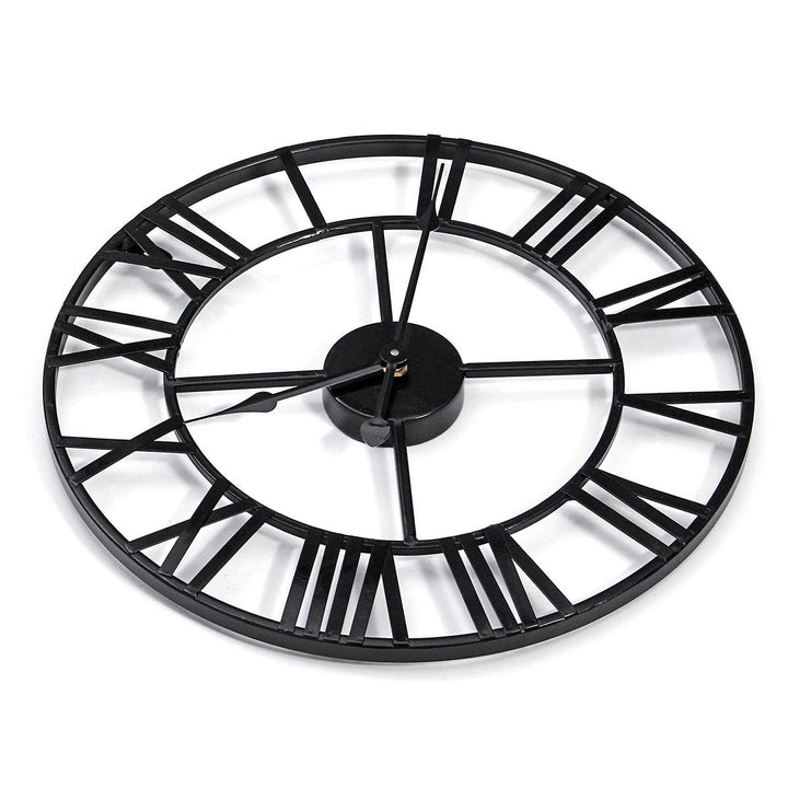 40/60cm Large Metal Skeleton Roman Numeral Wall Clock Black Round Shape - MRSLM