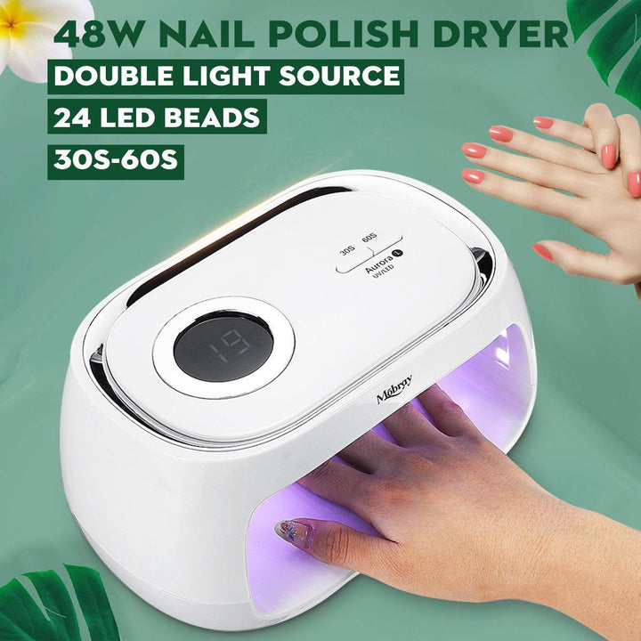 48W Dual UV Lamp Led Nail Lamp 24leds Nail Dryer LCD Display UV Lamp for Gel Nails Two Hands Manicure Dryer 30/60s Timer Auto Sensor - MRSLM