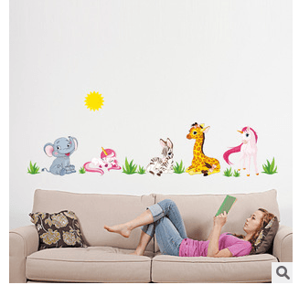 Cartoon Animal Elephant Giraffes Grass Bedroom Removable Wall Sticker Home Decor - MRSLM