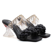 chunky woven one-strap high-heeled sandals, view 4 - MRSLM