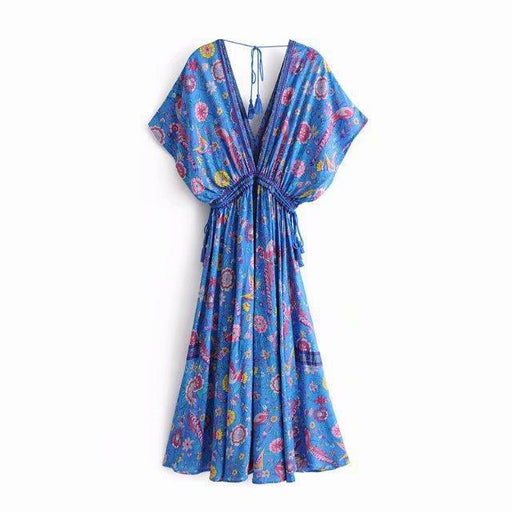 summer beach print v-neck long dress, view 5 - MRSLM