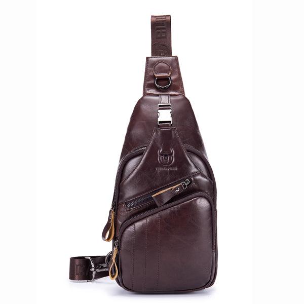 Bullcaptain Genuine Leather Retro Chest Bag Outdoor Leisure Daypack Crossbody Bag for Men - MRSLM