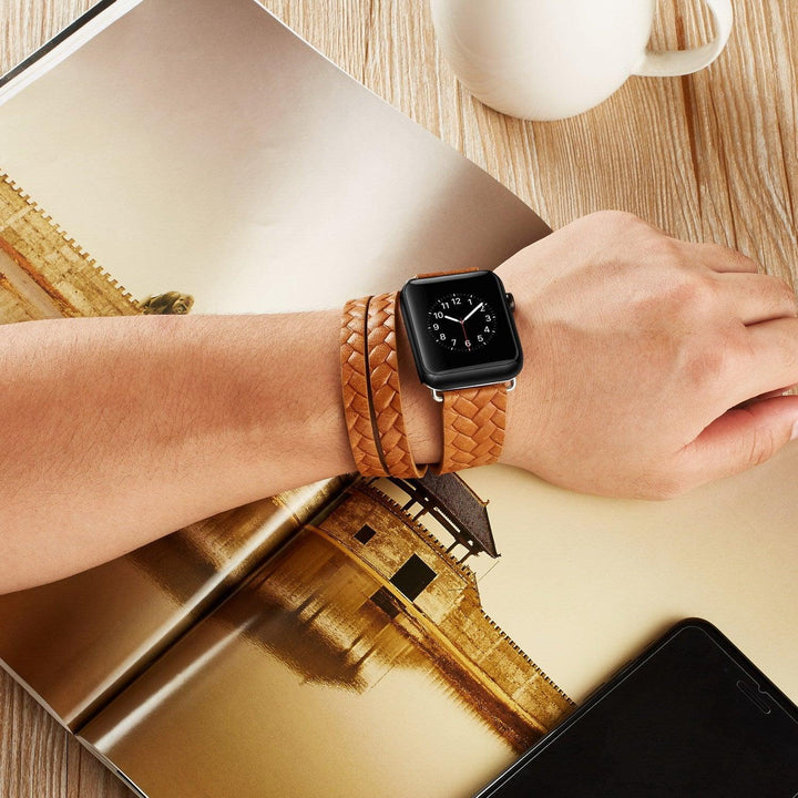 Embossed strap for iWatch1/2/3/4 leather strap double loop leather fashion belt - MRSLM