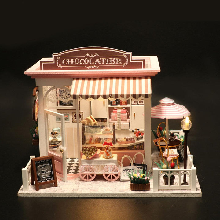 Doll House Kit DIY Miniature Wooden Handmade House Cake Shop Kids Craft Toys - MRSLM