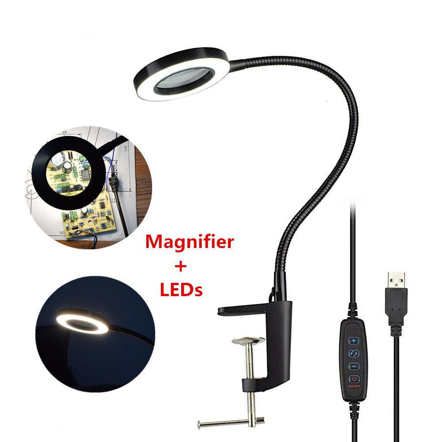 DANIU USB Magnifying Glass 3X Bench Vise Table Clamp Magnifier 42 SMD LED Lights Flexible Desk Lamp - MRSLM