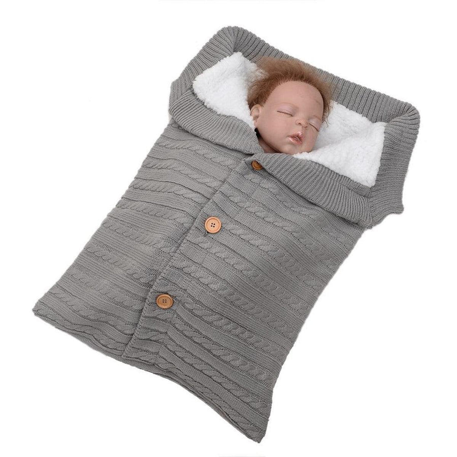 Baby Hooded Swaddle Knit Wrap Blanket Warm Pram Pushchair Stroller Sleeping Bag - MRSLM