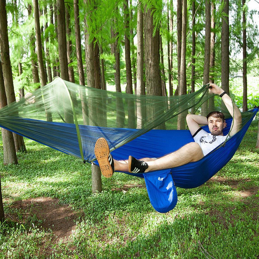 Anti-mosquito Parachute Nylon Hammock Outdoor Travel Camping Turn Over Tents (Dark Green) - MRSLM