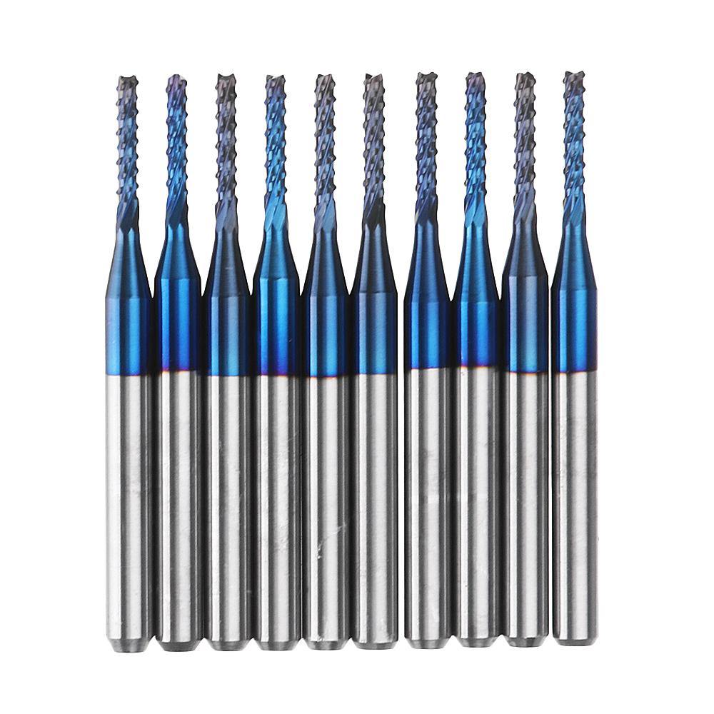 Drillpro 10pcs 1.1-1.5mm Blue NACO Coated PCB Bits Carbide Engraving Milling Cutter For CNC Tool Rotary Burrs - MRSLM