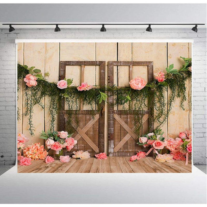 3x5FT 5x7FT Flower Wooden Door Vinyl Photography Backdrop Studio Photo Background Party Decor (1.5x2.1m) - MRSLM