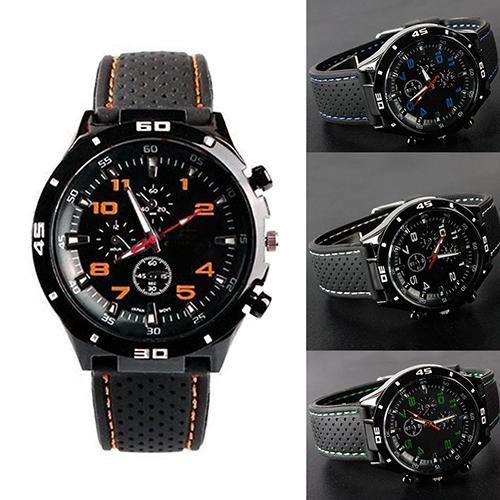 Men Fashion Silicone Band Round Dial Analog Quartz Wristwatch Sports Wrist Watch - MRSLM