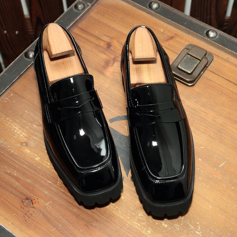 Slip-on Square-toed Black Patent Leather Men's Trendy Shoes - MRSLM