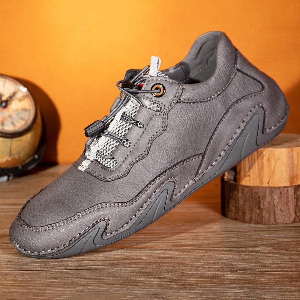 Men Comfy Leather Wearable Soft Sole Hand Stitching Casual Flat Shoes - MRSLM