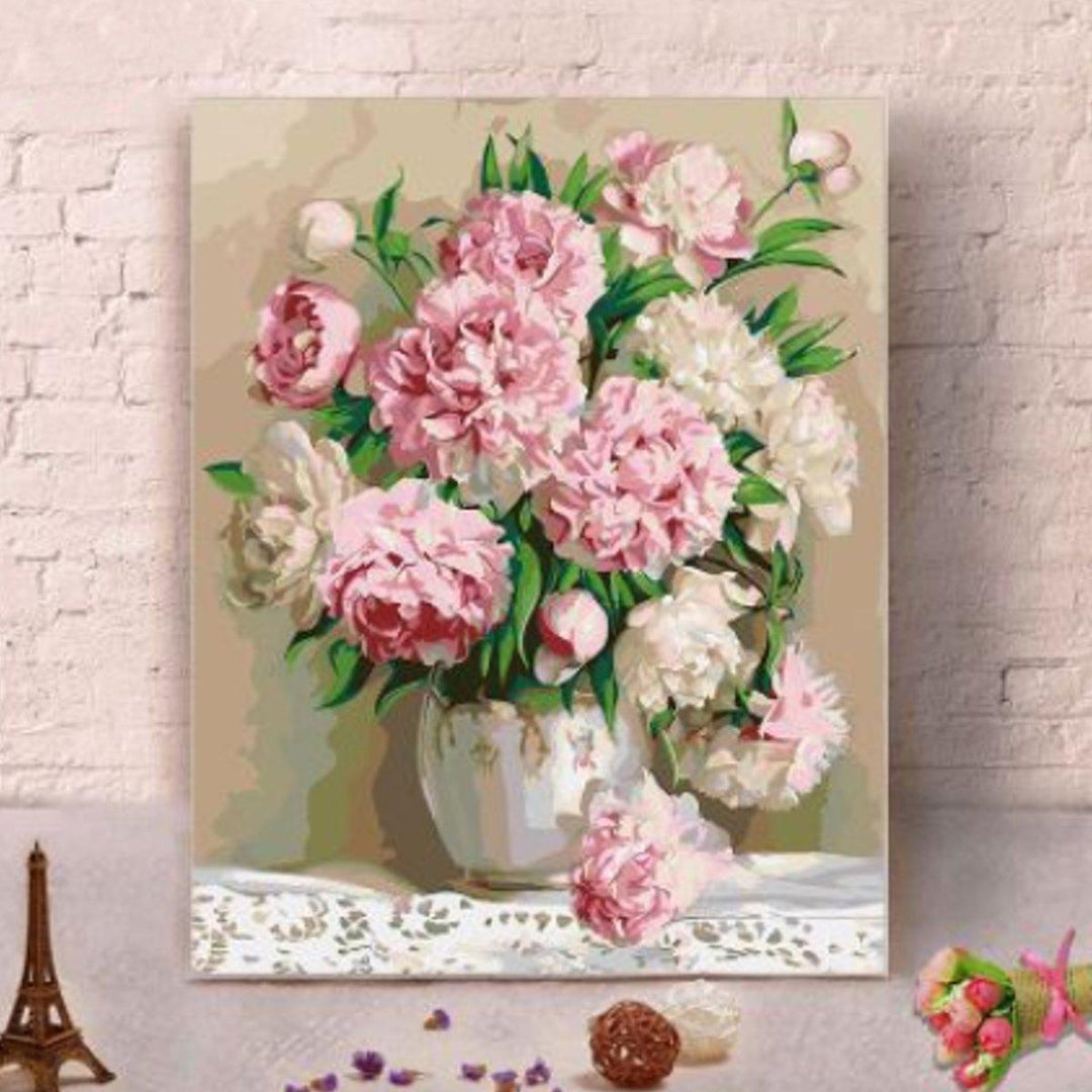 DIY Oil Painting By Number Kit Peony Flowers Painting Acrylic Pigment Painting By Numbers Set Hand Craft Art Supplies - MRSLM
