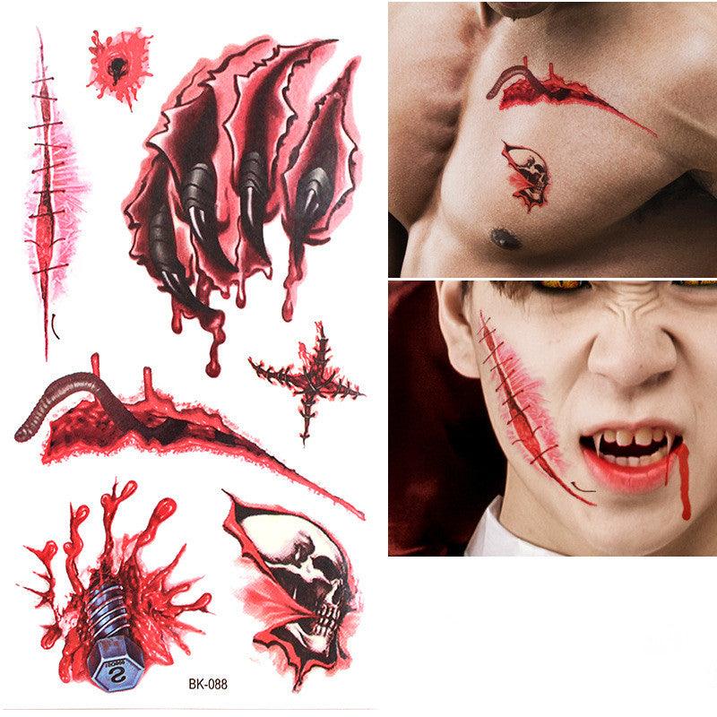 Halloween Props Tattoo Stickers Horror Simulation Wound Realistic Blood Scars Scratches Stitch Pattern - MRSLM