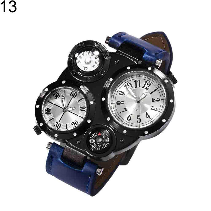 Men Chic Dual Movement Quartz Waterproof Outdoor Thermometer Compass Wrist Watch - MRSLM
