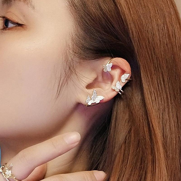 Full Diamond Butterfly Earrings Female Temperament Without Pierced Super Fairy - MRSLM