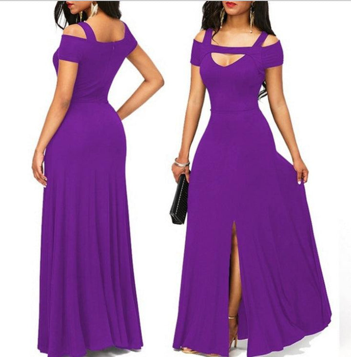 V-neck off-the-shoulder split long skirt - MRSLM