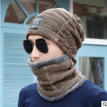 Winter Knitted Hat Crossed Cap Scarf Neck Warmer - MRSLM