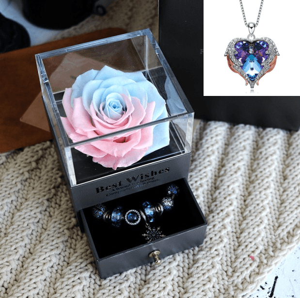 Valentines Day Gift Women Rose Jewelry Box Dried Flower Real Flowers Eternal Roses In Box - MRSLM