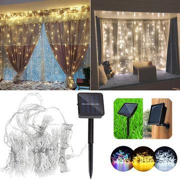 Solar Powered Waterproof Two Installations 300 LEDs Fairy Curtain String Light For Christmas - MRSLM