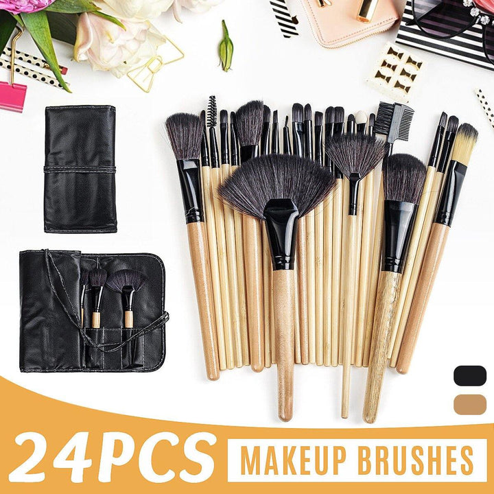 24 Pcs Makeup Brush Set Cosmetics Makeup Brush Kit With Leather Case Foundation Eyeliner Blending Concealer Mascara Eyeshadow Face Powder - MRSLM