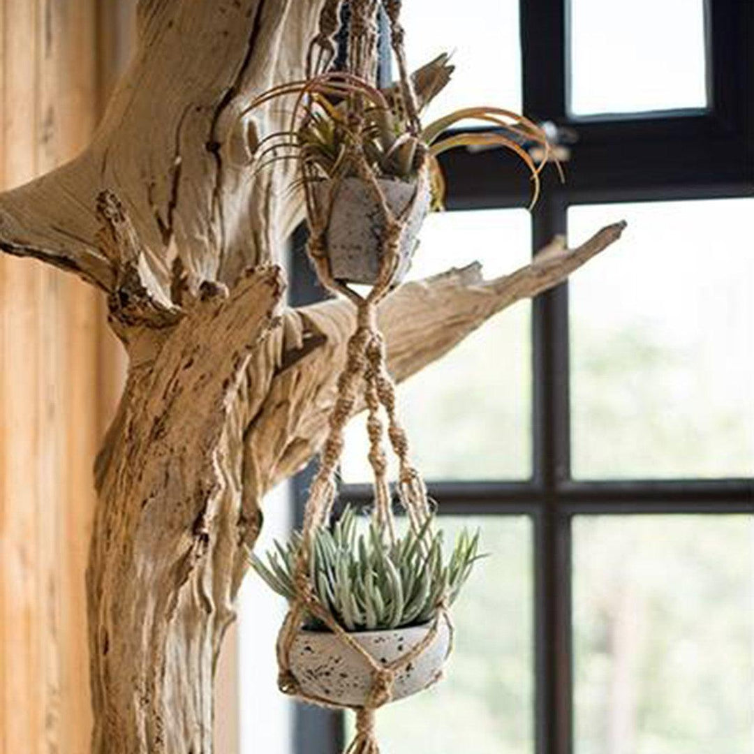 110cm Double Layer Hemp Jute Rope Plant Flower Pot Hanger Holder Macrame Hanging Basket - MRSLM