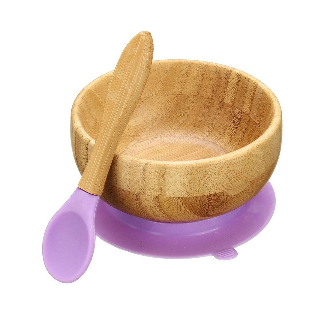 Baby Bamboo Suction Bowl Plate and Matching Spoon Set Kids Put Feeding Bowl - MRSLM