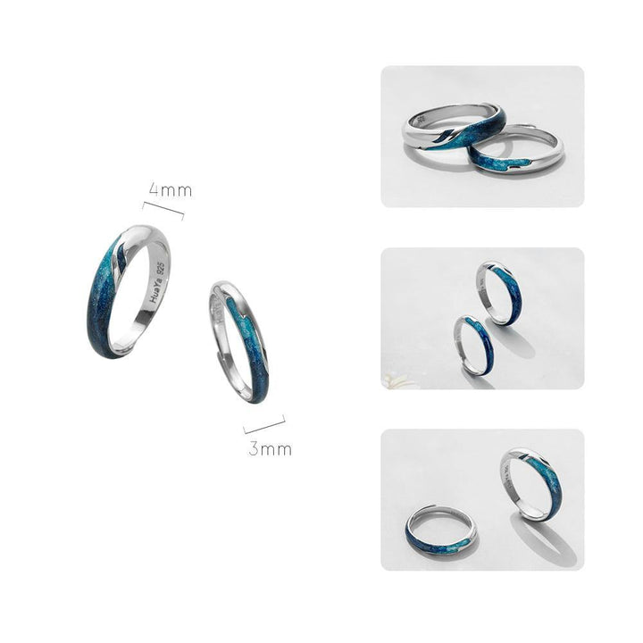 Silver Circular Soft Blue Romantic Couple Ring - MRSLM