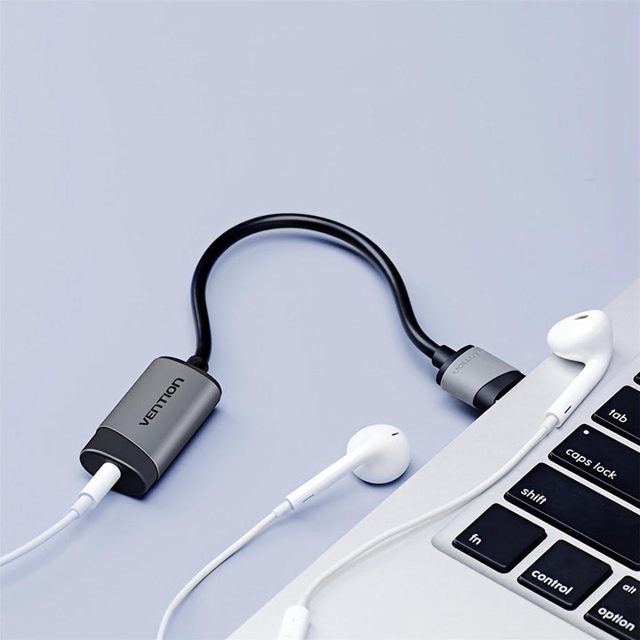 Vention CDJHB USB External Sound Card USB to AUX Jack 3.5mm Earphone Adapter Audio Mic Sound Card 5.1 Free Drive for Computer Laptop (Black) - MRSLM