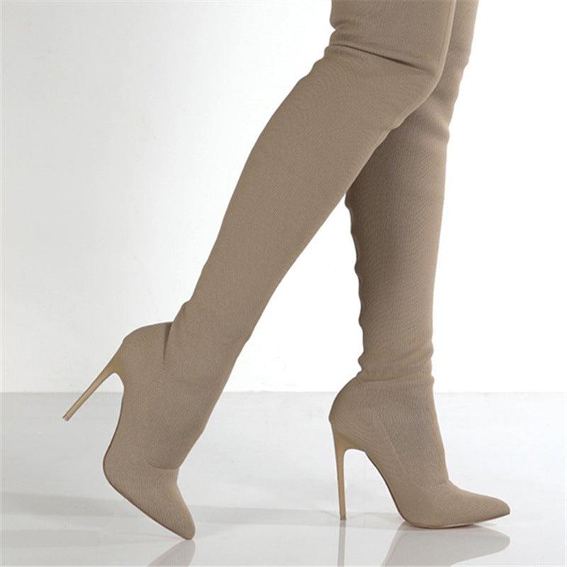 Women's High-heel Knit Over-the-knee Boots - MRSLM