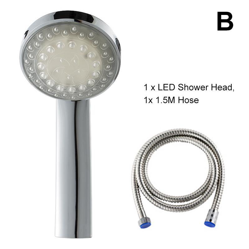 LED Shower Head Handheld Automatic Rainfall Waterfall 7 Colors Changing RGB Lights Shower Head With 1.5M Hose Base - MRSLM
