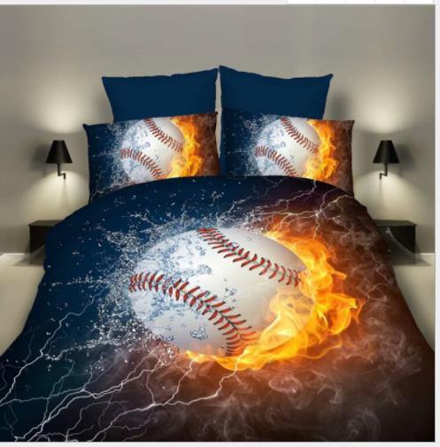 3PCS Bedding Sets Bedclothes Baseball Print Quilt Duvet Cover Pillowcase Decor - MRSLM