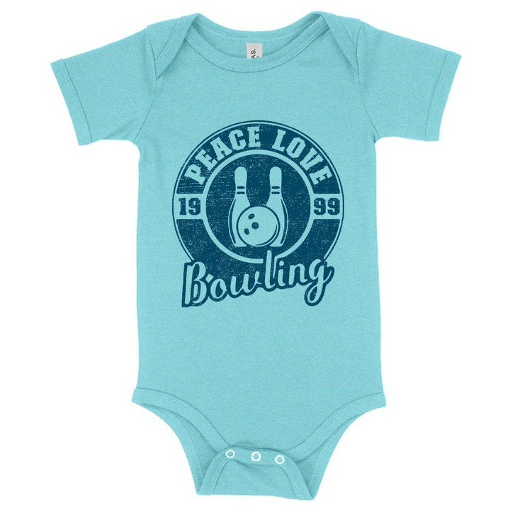 Baby Peace Love Bowling Onesie - Bowling Onesie Design - Bowling Themed Onesies - MRSLM