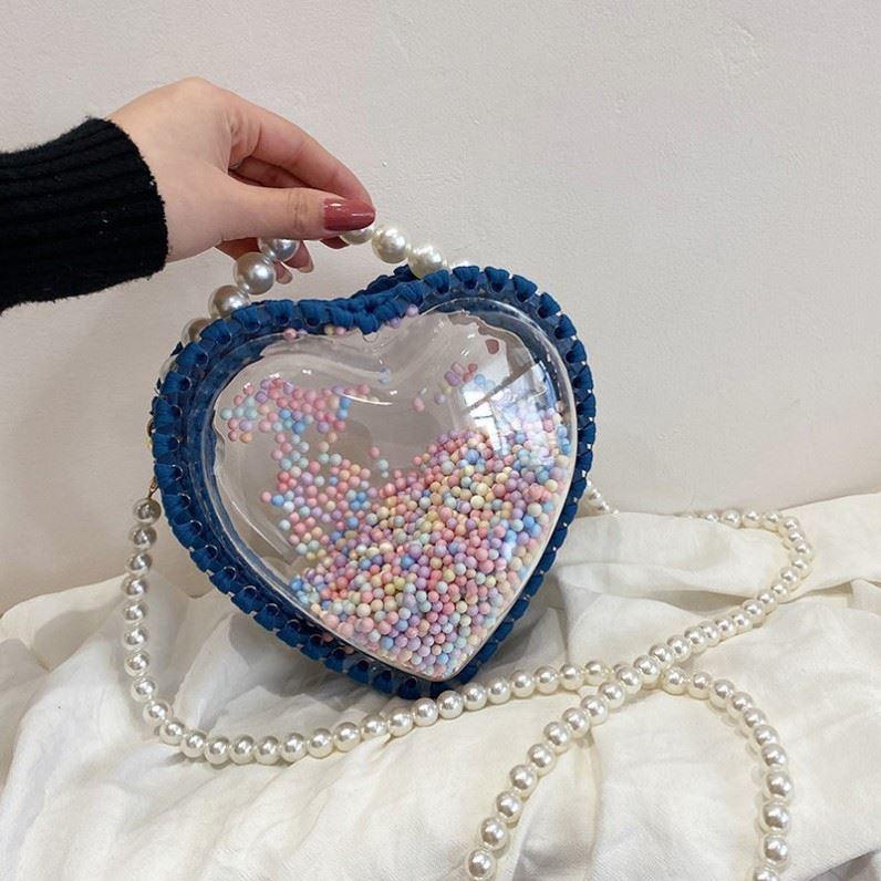 Transparent pearl beaded messenger bag, view 6 - MRSLM