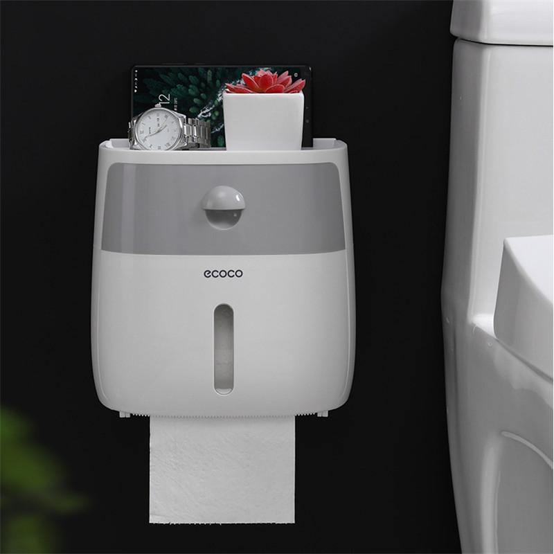 Double Layer Waterproof Wall Mount Toilet Paper Holder Shelf Toilet Paper Tray Roll Paper Tube Storage Box Tray Tissue Box - MRSLM