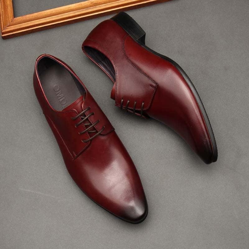 Pointed Toe Men's Shoes British Business Suits Lace Up Black Leather Shoes Men's Wedding Shoes - MRSLM