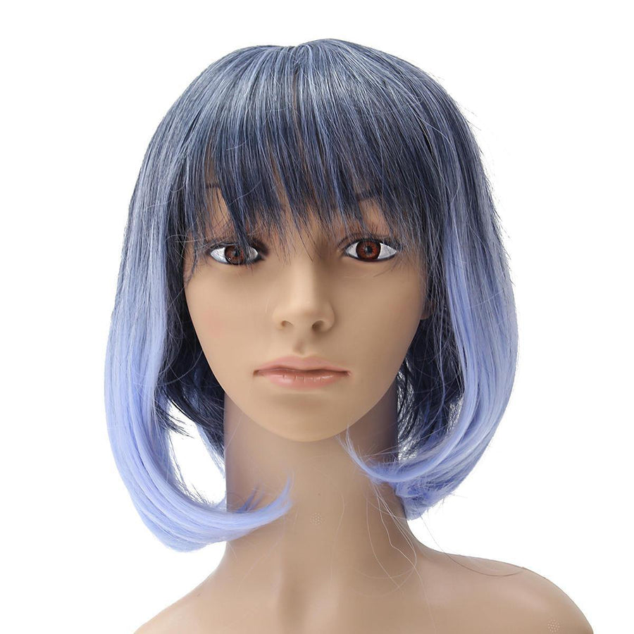 35-40cm Blue Gradient Cosplay Wig Woman Short Curly Hair Anime Natural Role Play Capless - MRSLM