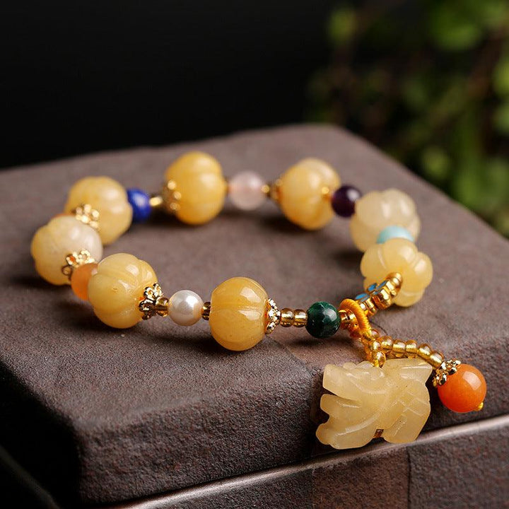 Fashion Golden Silk Jade Lotus Beads Jade Beaded Bracelet - MRSLM