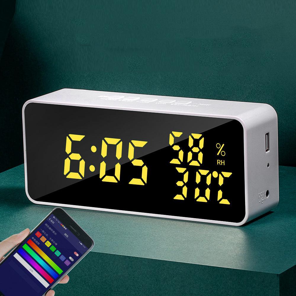 Colorful Mulitfunctional Alarm Clock Countdown Recording Charging Mirror Clock LED Digital Temperature Humidity Display Clock - MRSLM