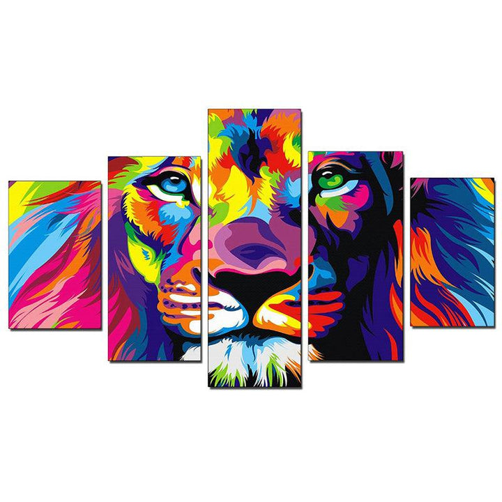 5pcs Canvas Print Paintings Colorful Lion Wall Decorative Printing Art Pictures Frameless Wall Hanging Home Office Decor - MRSLM