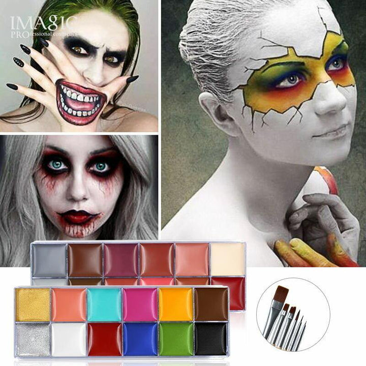 IMAGIC 12 Colors Flash Tattoo Face Body Paint Oil Painting Art use in Halloween Party Fancy Dress Beauty Makeup Tool - MRSLM