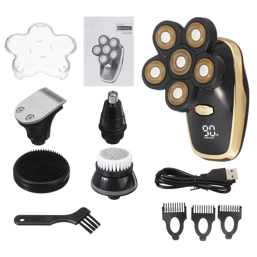 5 IN 1 Rotary Electric Shaver Rechargeable Waterproof Bald Head Shaver Clipper Haircut Machine - MRSLM