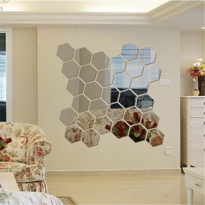 Honana DX-Y5 60Pcs Cute Silver DIY Sexangle Mirror Wall Stickers Home Wall Bedroom Office Decor - MRSLM