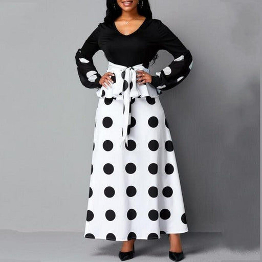 women's mesh stitching high waist polka dot dress, view 2 - MRSLM