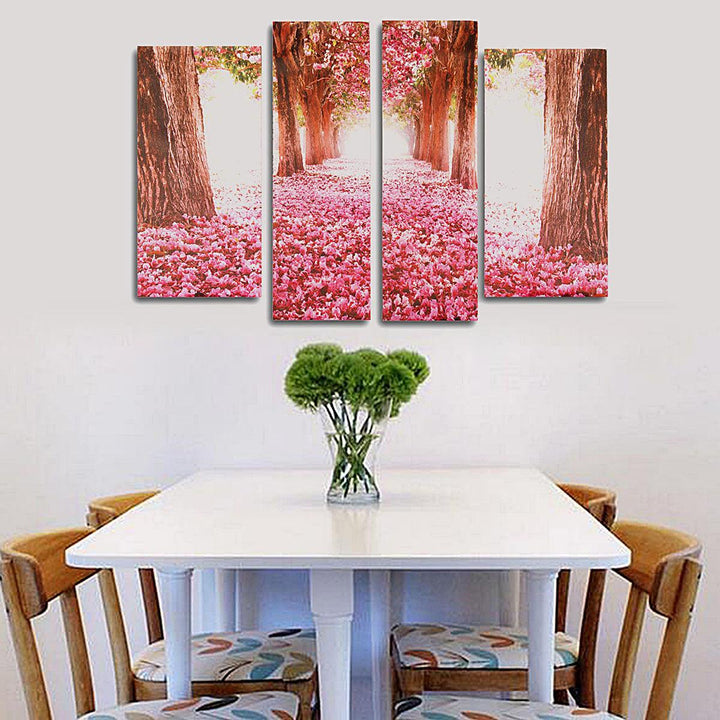 4Pcs Cherry Blossoms Tree Canvas Print Paintings Wall Decorative Print Art Pictures Frameless Wall Hanging Decorations for Home Office - MRSLM