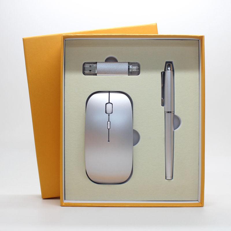 Factory direct businessthin wireless mouse + mobile U disk + pen three pieces of office gift custom-made LOGO - MRSLM