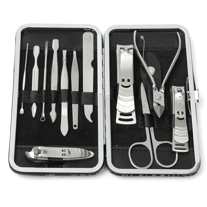 12pcs Nail Care Cutter Kit Set Cuticle Clippers Pedicure Manicure Tool with Case - MRSLM