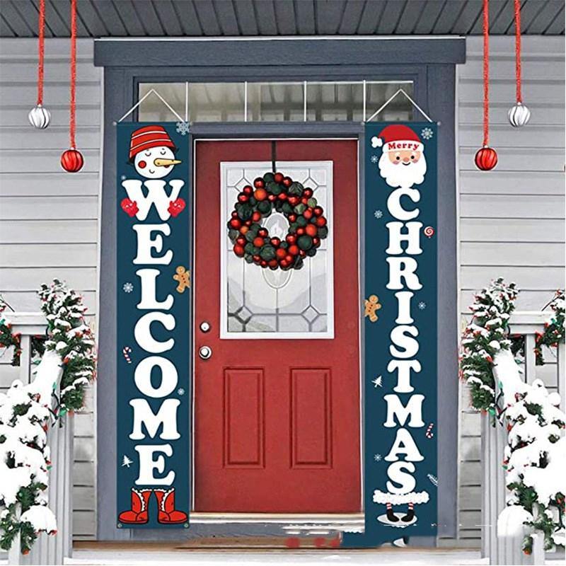 Christmas Door Curtain Holiday Atmosphere Decoration Couplet Outdoor Door Party Scene Layout Bar Hanging Flag - MRSLM
